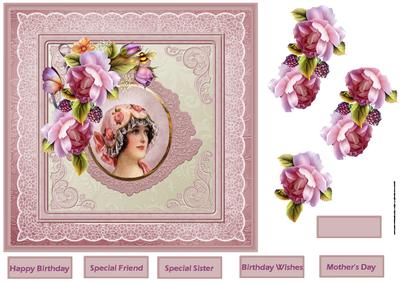 Vintage Lady in the Rose Hat Card with Decoupage