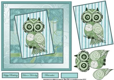 Hoot Owl 7x7 Card with Decoupage