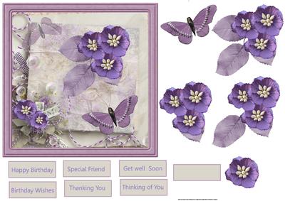 Violets and Butterfly Card with Decoupage