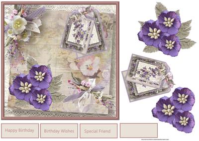 Pansies and Daisy Flowers Card with Decoupage