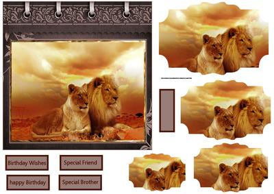 Lions at Sunset Card with Pyramid Layers
