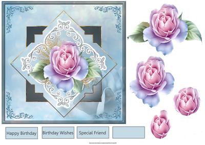 Diamond Pink Rose Card with Decoupage
