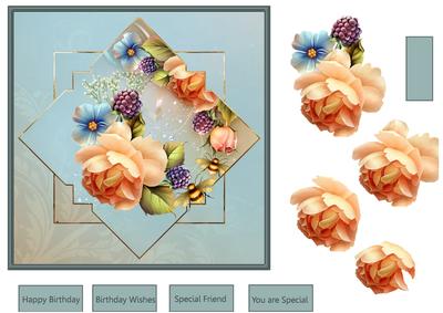Diamond Peach Rose Card with Decoupage