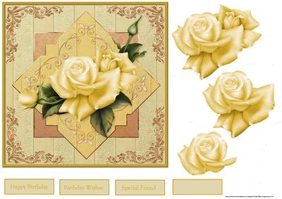 Diamond Yellow Rose Card with Decoupage