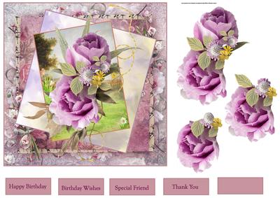Lilac Rose and Daisy Card with Decoupage