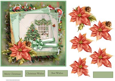 Vintage Christmas Tree and Poinsettia Card