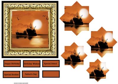Sunset at Sea Card with Pyramid and Sentiment Tags