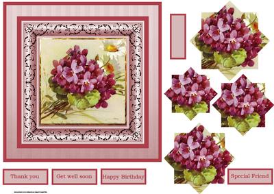 Pink Vintage Flowers for Mother's D Card with Shaped Pyramid
