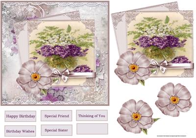 Vase of Violets and Lilies, Card with Decoupage