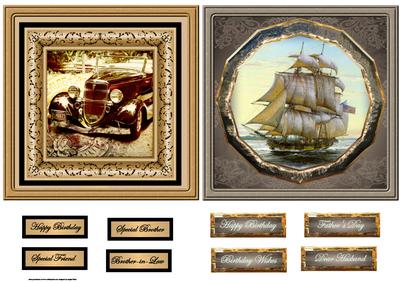Vintage Classic Car and Vintage Sailing Ship