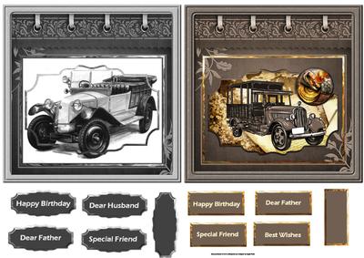 Vintage Classic Car Birthday Toppers and Sentiment Tags