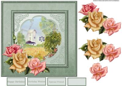 The Windmill and Rose 7x7 Card with Decoupage