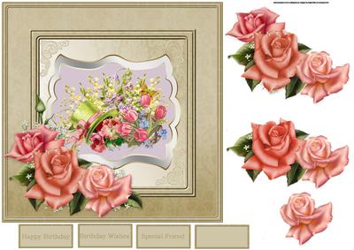 Pink Tulips and Pink Roses 7x7 Card and Decoupage