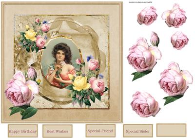 Vintage Lady Beauty and Rose Card with Decoupage