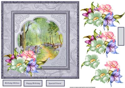 Bluebell Woods with Flowers 7x7 Card with Decoupage