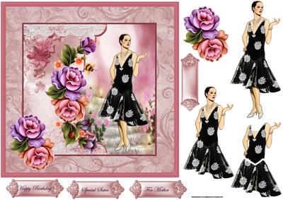Summer Rose and Vintage Lady Card with Decoupage