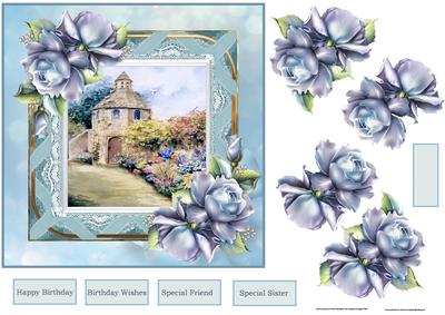 Blue Rose and Doves 7x7 Card with Decoupage