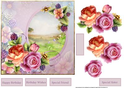 Meadow Flowers and Roses 7x7 Card with Decoupage