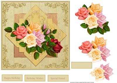 Mixture of Roses 7x7 Card with Decoupage