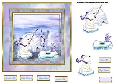 Polar Bears Catch of the Day 7x7 Card and Decoupage