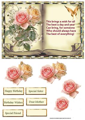 Vintage Book Style Card with Vintage Rose