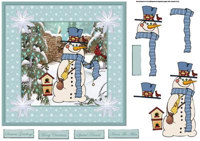 Snowman and His Robin Friend 7x7 Card