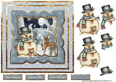 Snowman and Reindeer 7x7 Card with Decoupage