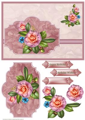 Pink Camelia Card with Decoupage and Sentiment Tags