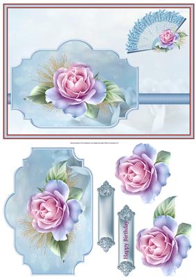 Fan and Rose Card with Decoupage and Sentiment Tags