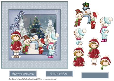 Snowball Fun 7x7 Card with Decoupage