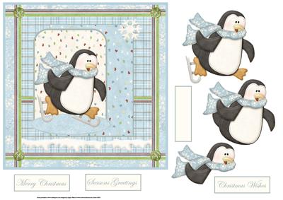 Skating Penguin 7x7 Card with Decoupage