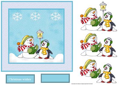 Snowman and Penguin Carol Singers 7x7 Card