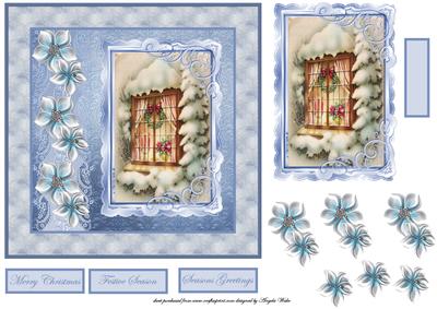 Vintage Christmas Window 7x7 Card with Decoupage