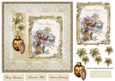 Vintage Christmas Visitors 7x7 Card with Decouapage