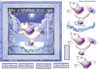 Polar Bear Skating in the Moonlight 7x7 Card