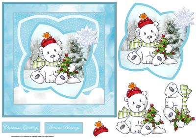 Polar Bear and His Tree 7x7 Card with Decoupage