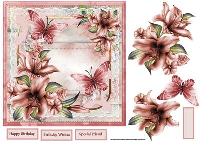 Pink Lily 7x7 Card with Decoupage