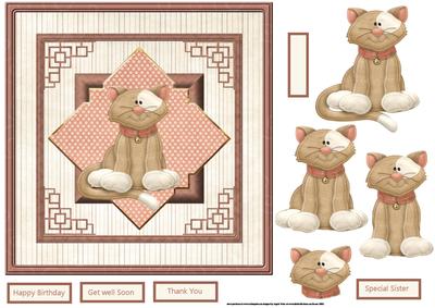 Kit Kat Kitten 7x7 Card with Decoupage