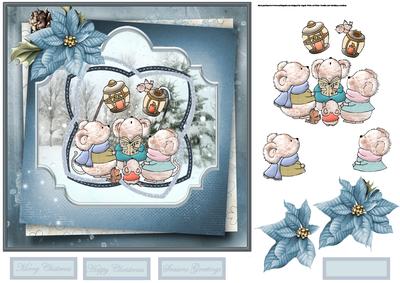 Merry Mice We Three 7x7 Card with Decoupage