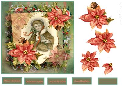 Vintage Girl with Poinsettias 7x7 Card with Decoupage
