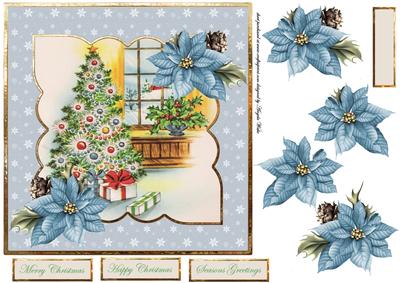 Christmas Tree and Poinsettia 7x7 Card with Decoupage