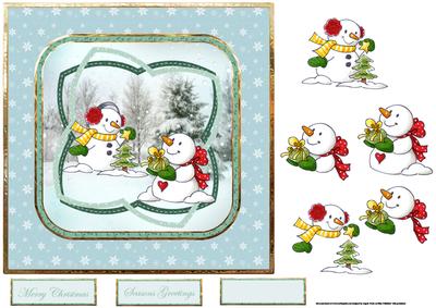 The Snowmens Christmas Eve 7x7 Card with Decoupage