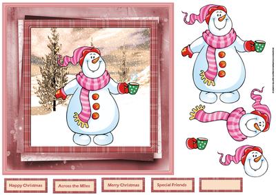 Snowman Has Hot Chocolate 7x7 Card with Decoupage