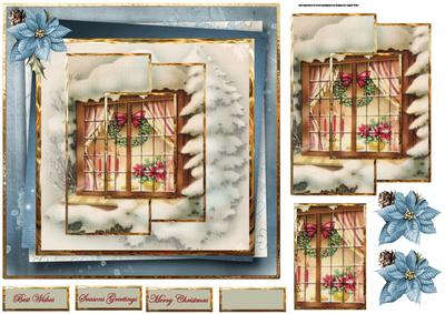 Vintage Christmas Window 7x7 Card with Decoupage