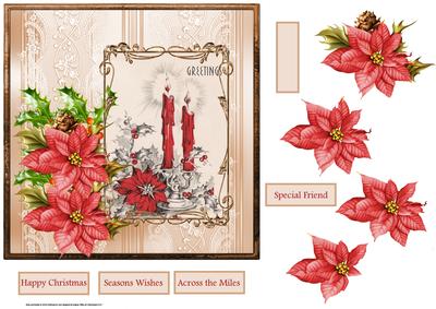 Vintage Poinsettias 7x7 Card with Decoupage