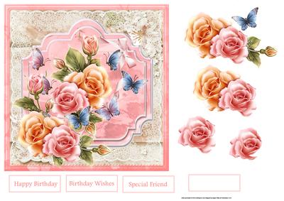 Abundance of Roses 7x7 Card with Decoupage