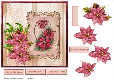 Vintage Poinsettias 7x7 Card with Decoupage