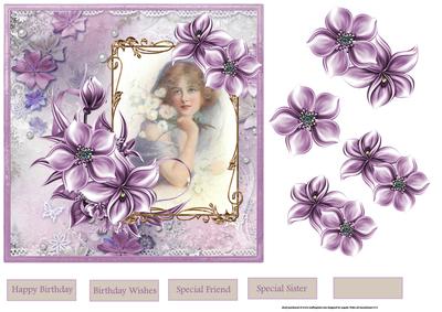 Vintage Lady and Flowers 7x7 Card