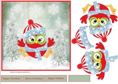 Snowflake Owls 7x7 Card with Decoupage