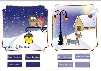 Owls and Dog Christmas Scene Toppers